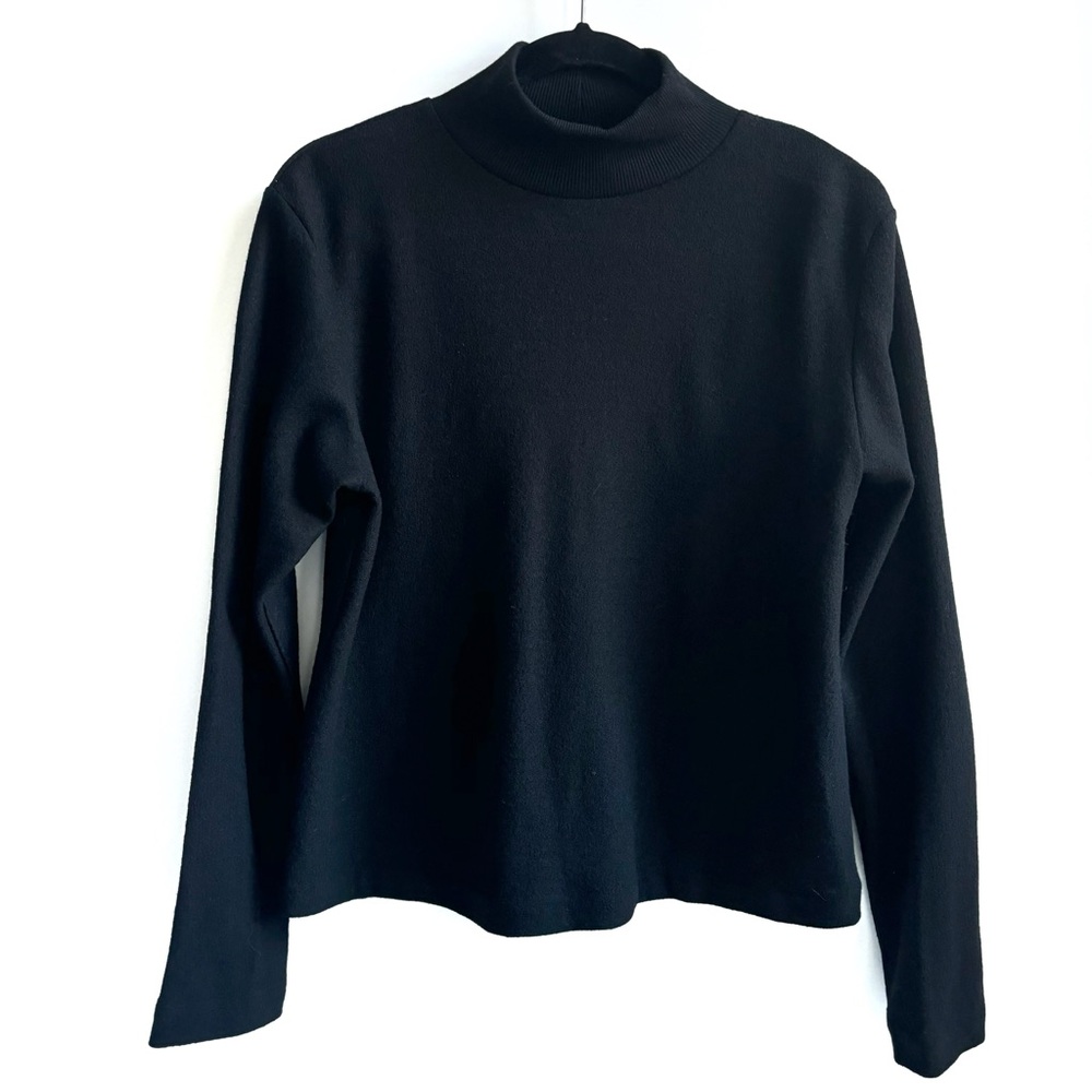 Eileen Fisher Turtle Neck Wool Longsleeve Top Blouse Black Size Medium